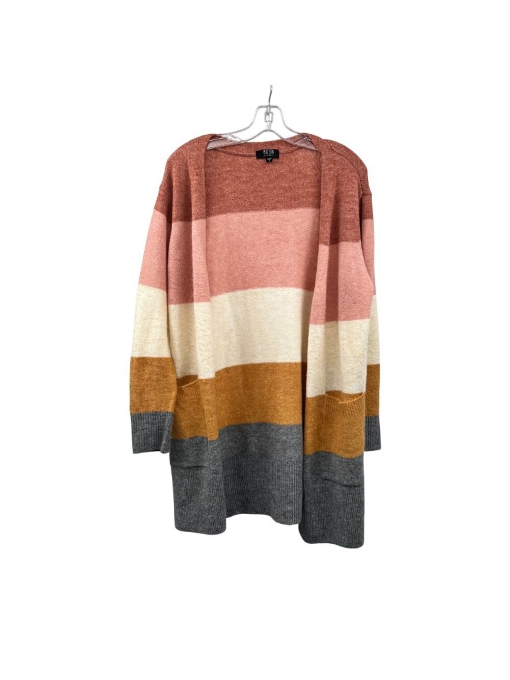 Modern Canvas Womens Knit Cardigan Open Front Multicolor Stripe Small Pockets